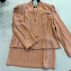 St. John Evening 2pc Embellished Jacket  matching skirt in Apricot Crème color.
